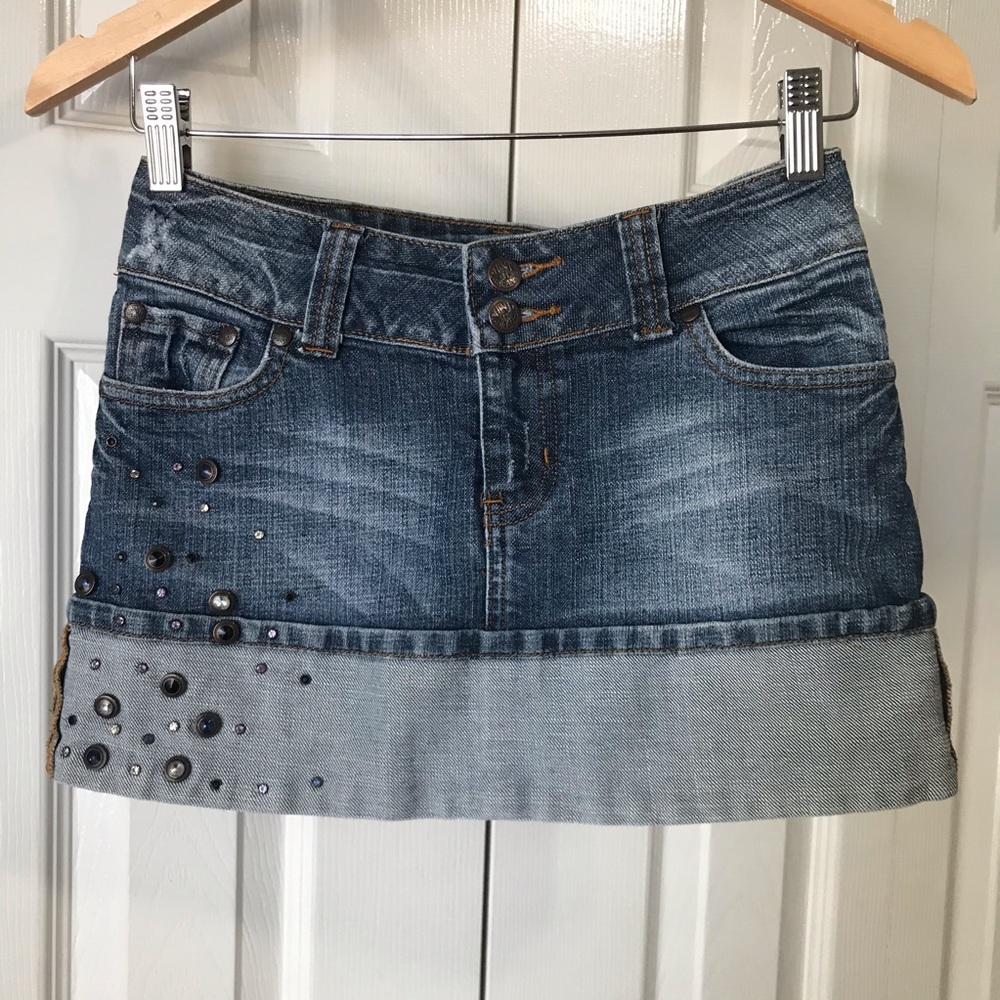 Hint Jeans Denim Mini Skirt Metal Embellishments